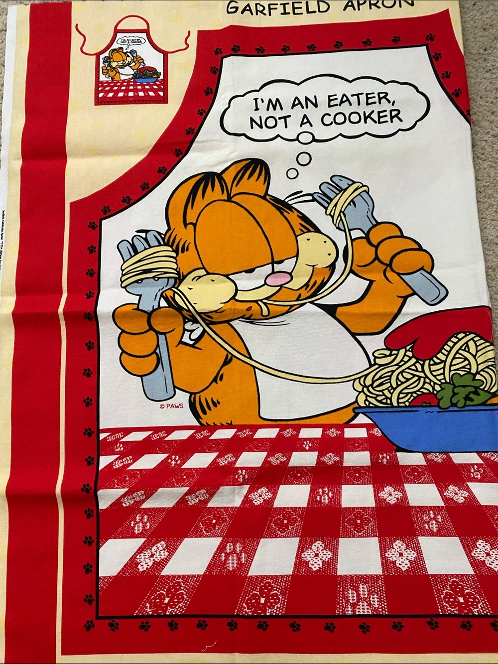 Vintage Garfield Cattitudes Apron/Kitty Bowl Placemat Cut and Sew Panel.